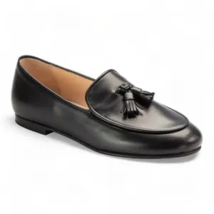 1634 - Black Leather Boys Slip-on Dress Loafer