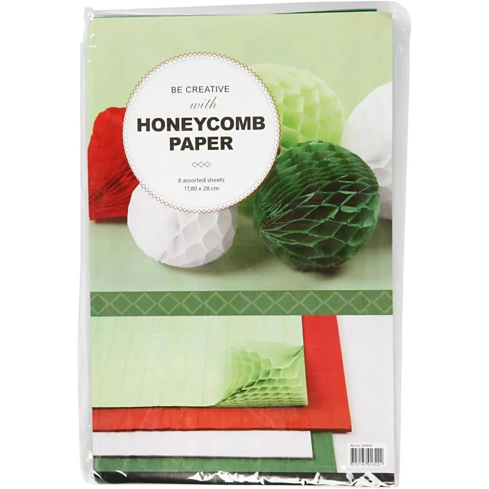 8 x Honeycomb Tissue Paper Sheets 4 Assorted Colour Christmas Crafts 28 x17.8 cm