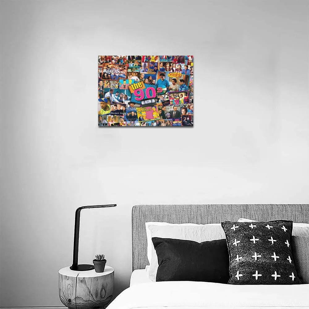 90s TV Icons Collage Framed Canvas Print 14x11 inch