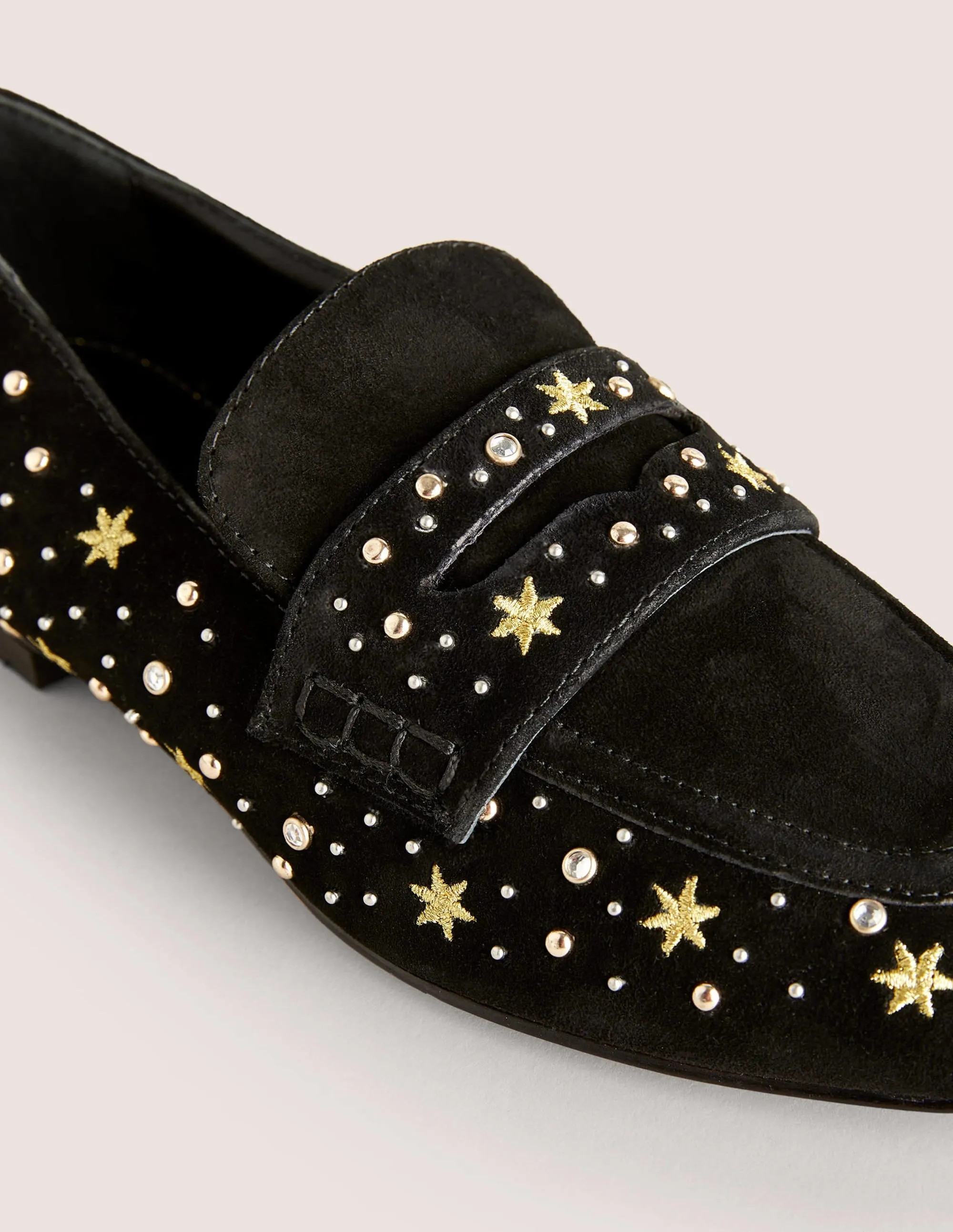 Bestickte Veloursleder-Loafer-Schwarz, Verzierung