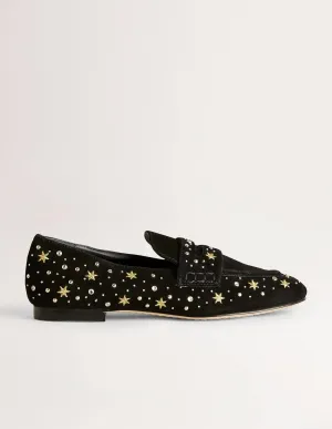Bestickte Veloursleder-Loafer-Schwarz, Verzierung