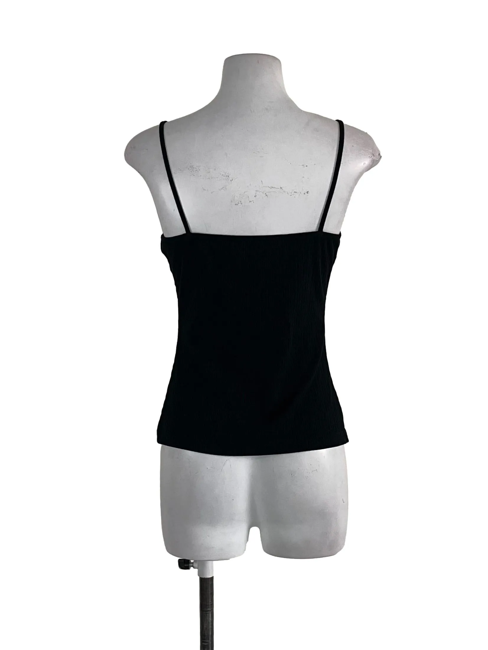 Black Ribbed Thin Strap Top