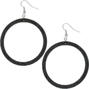 Black Thin Glitter Hoop Earrings
