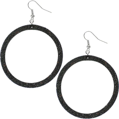 Black Thin Glitter Hoop Earrings