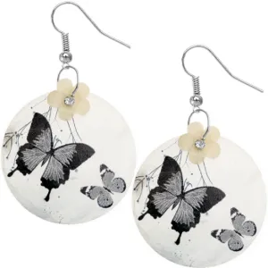 Black White Thin Shell Butterfly Drop Earrings
