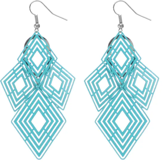 Blue Diamond Shaped Dangle Earrings