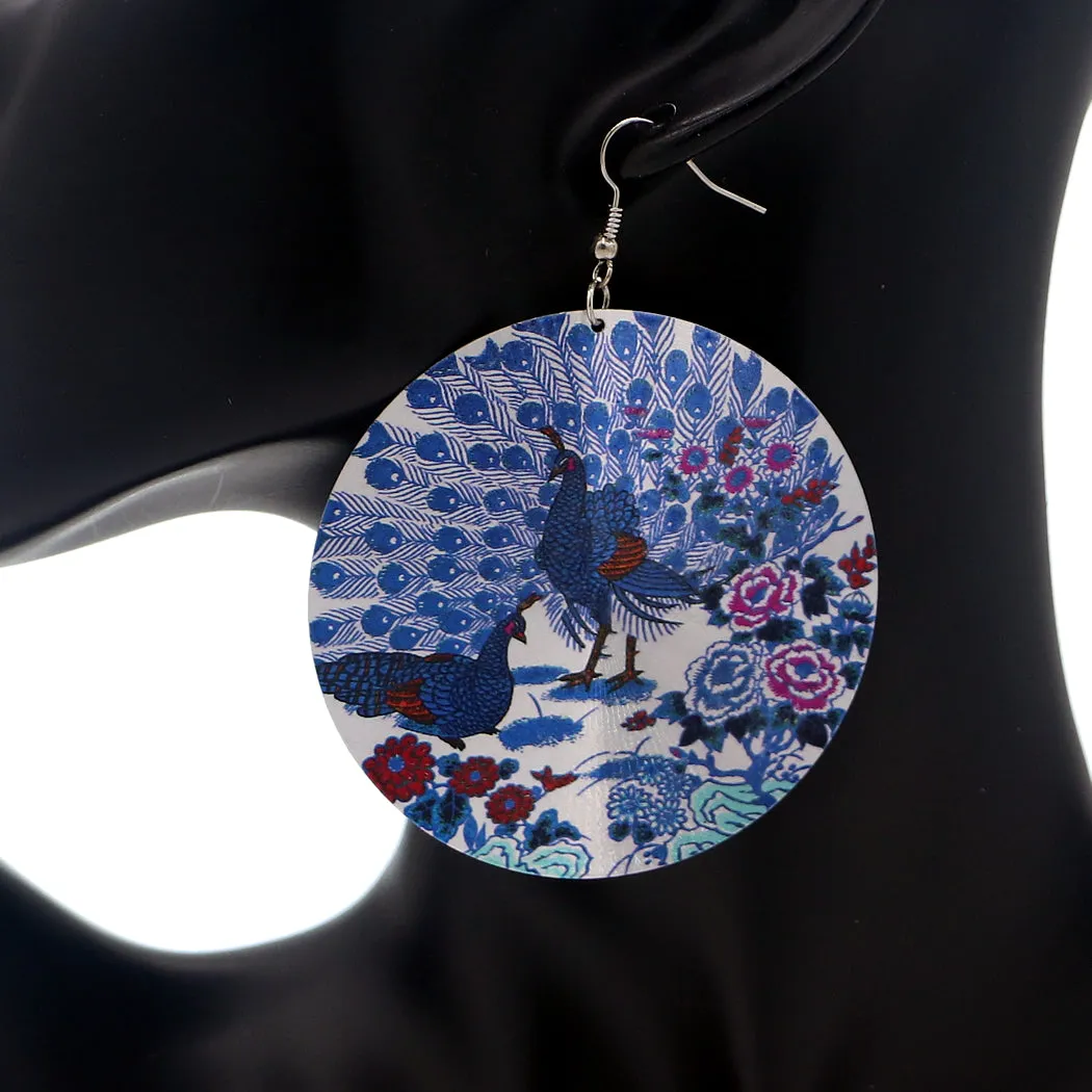 Blue Indian Peafowl Peacock Thin Earrings