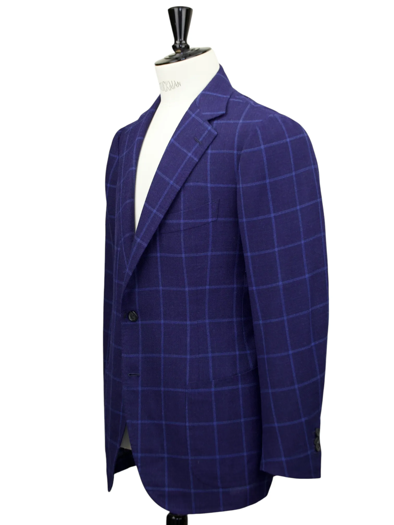 Cesare Attolini Royal Blue Wool & Silk Hopsack Windowpane Jacket