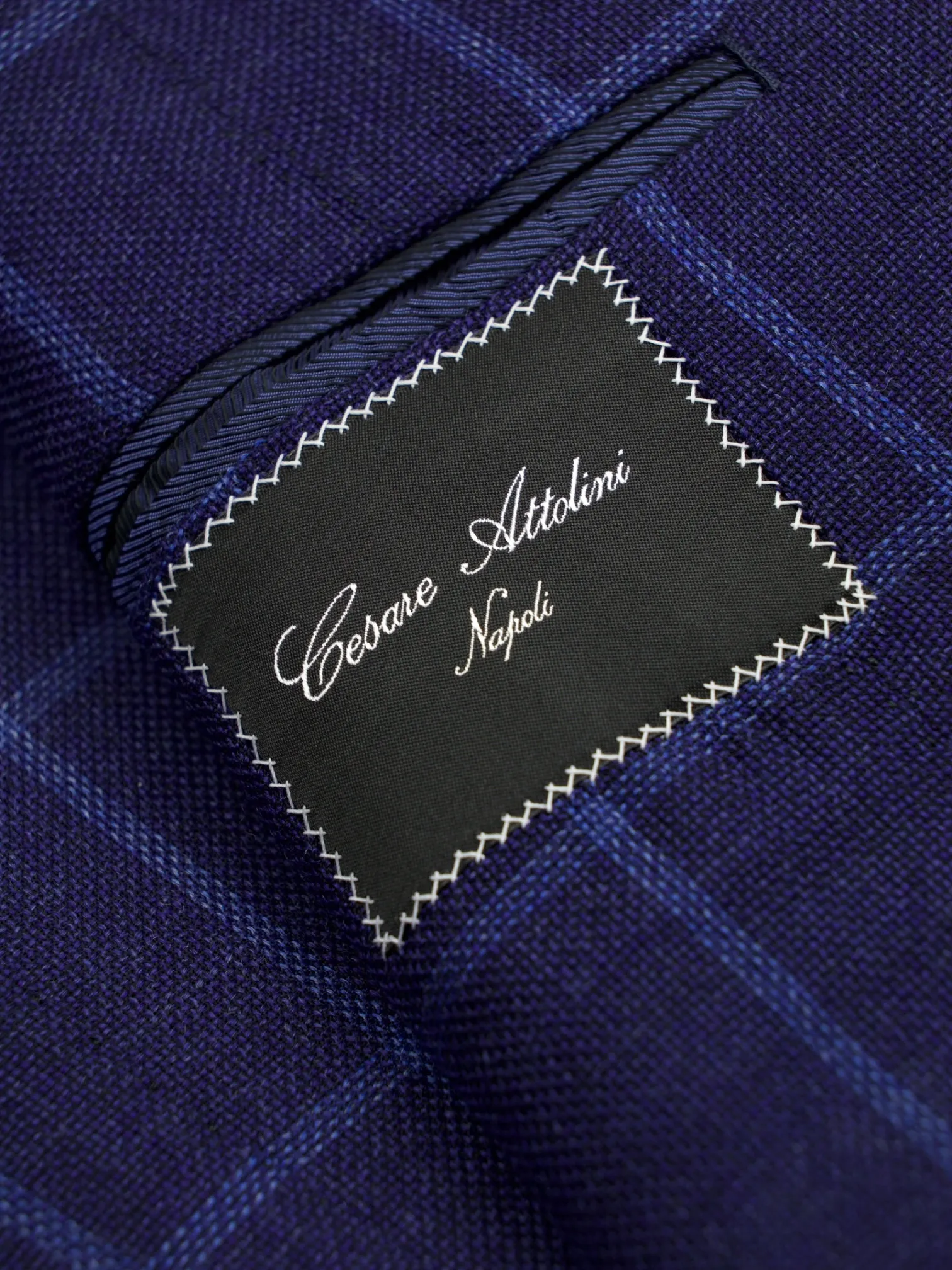 Cesare Attolini Royal Blue Wool & Silk Hopsack Windowpane Jacket
