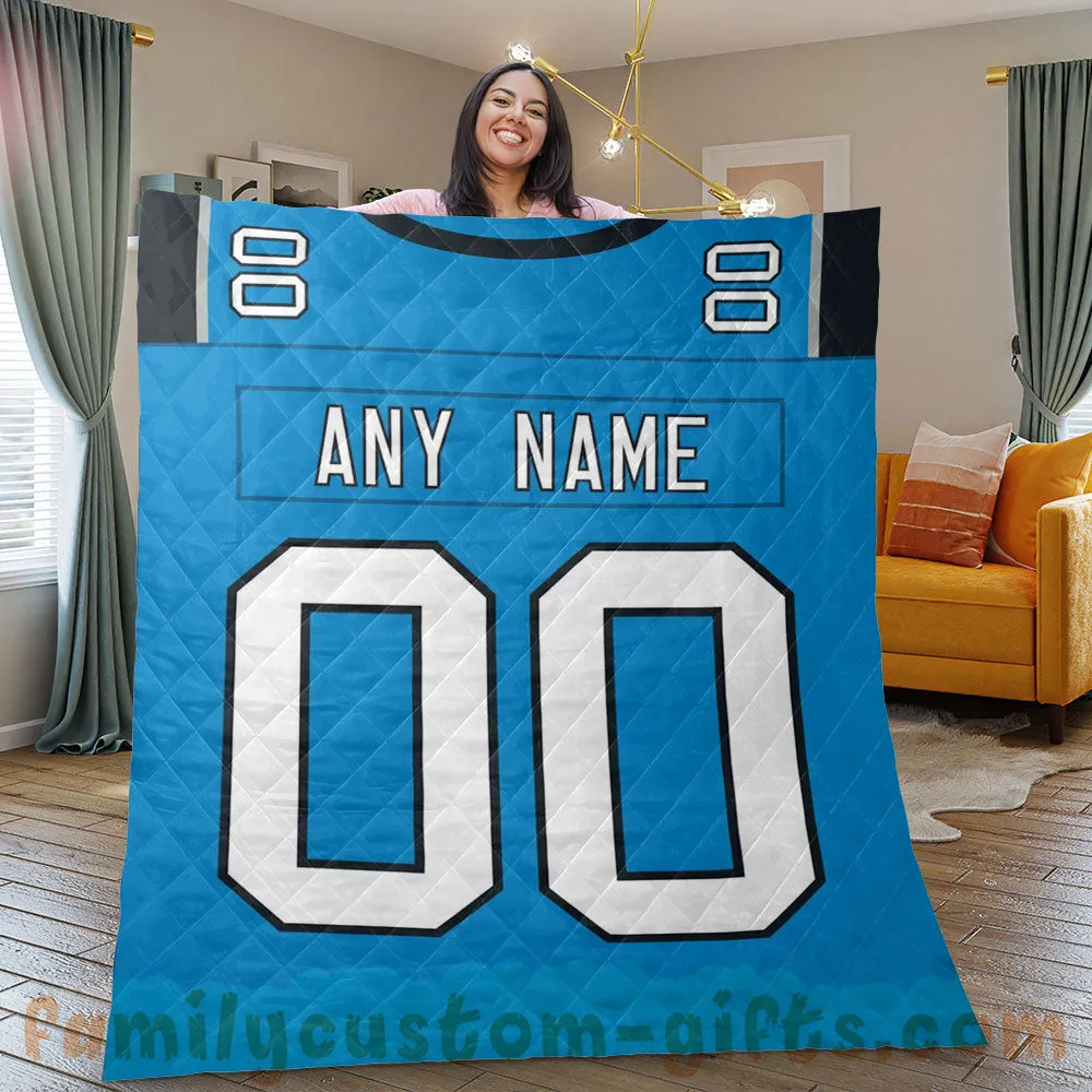 Custom Premium Quilt Blanket Carolina Jersey American Football Personalized Quilt Gifts for Her & Him