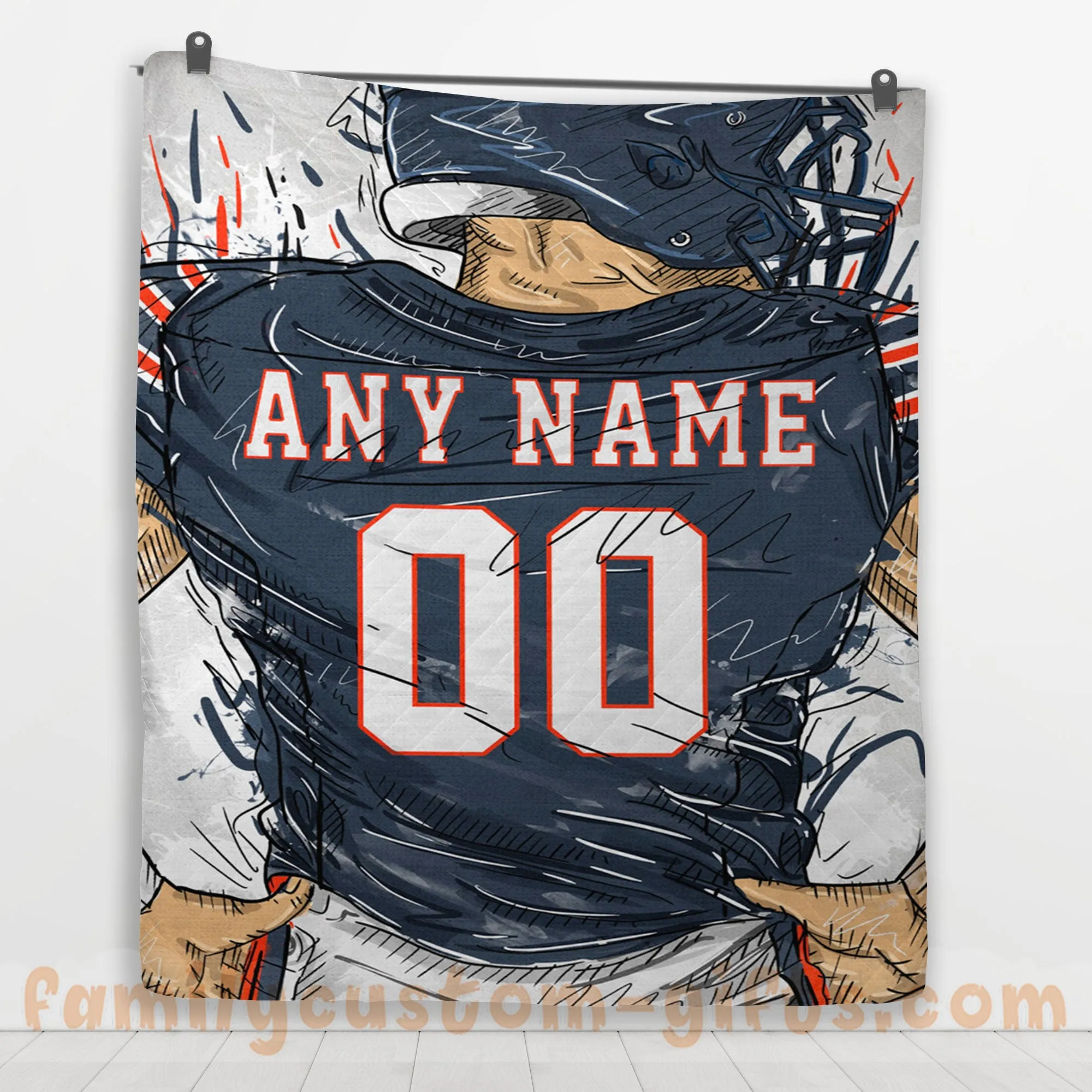 Custom Premium Quilt Blanket Chicago Jersey American Football Personalized Quilt Gifts for Her & Him