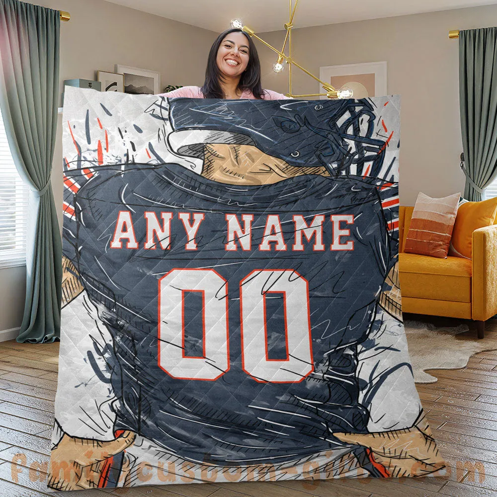 Custom Premium Quilt Blanket Chicago Jersey American Football Personalized Quilt Gifts for Her & Him