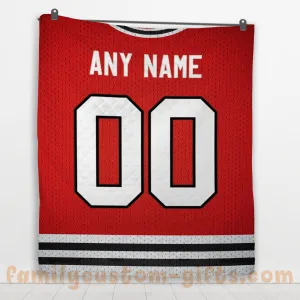 Custom Premium Quilt Blanket Chicago Jersey Ice Hockey Personalized Quilt Gifts for Her & Him