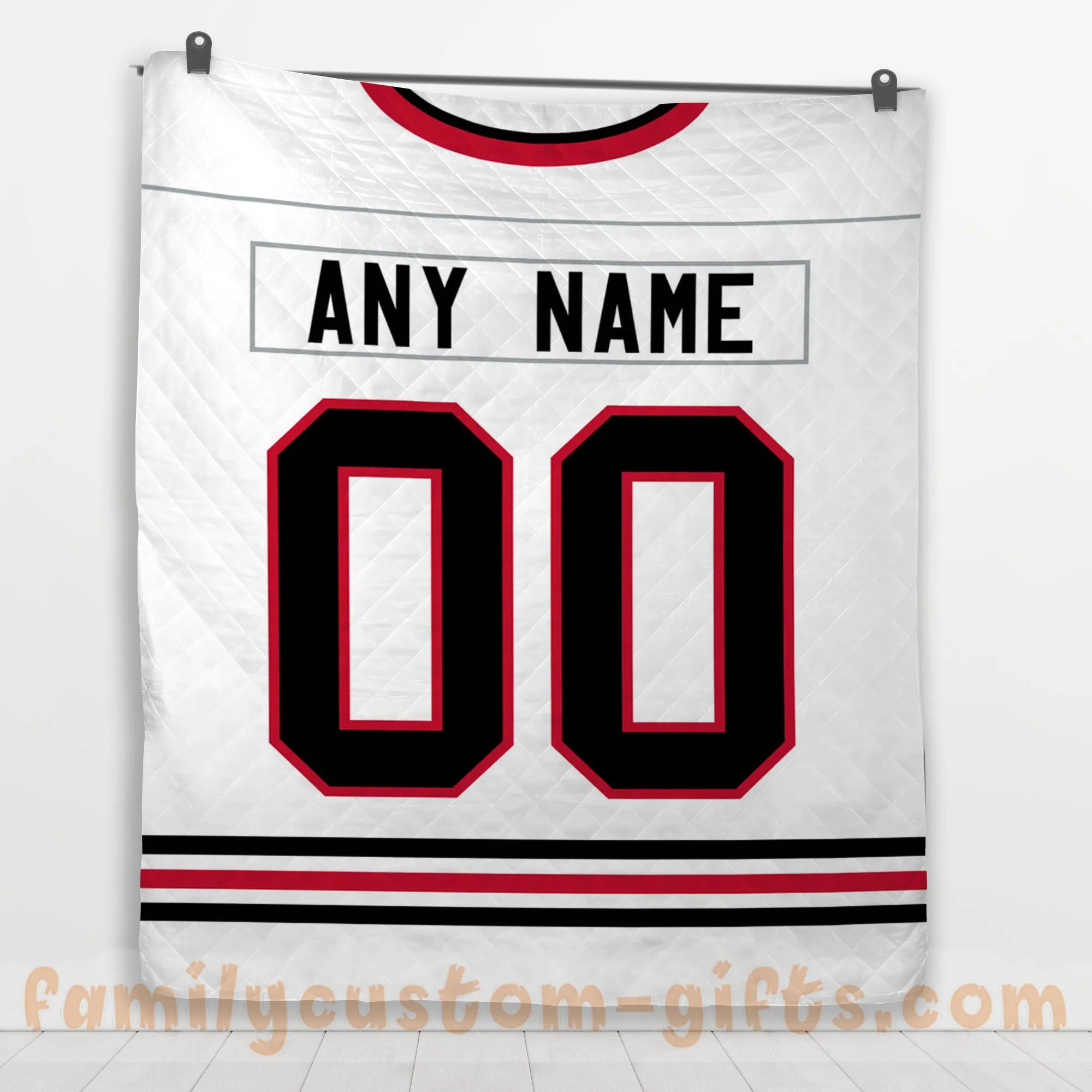 Custom Premium Quilt Blanket Chicago Jersey Ice Hockey Personalized Quilt Gifts for Her & Him