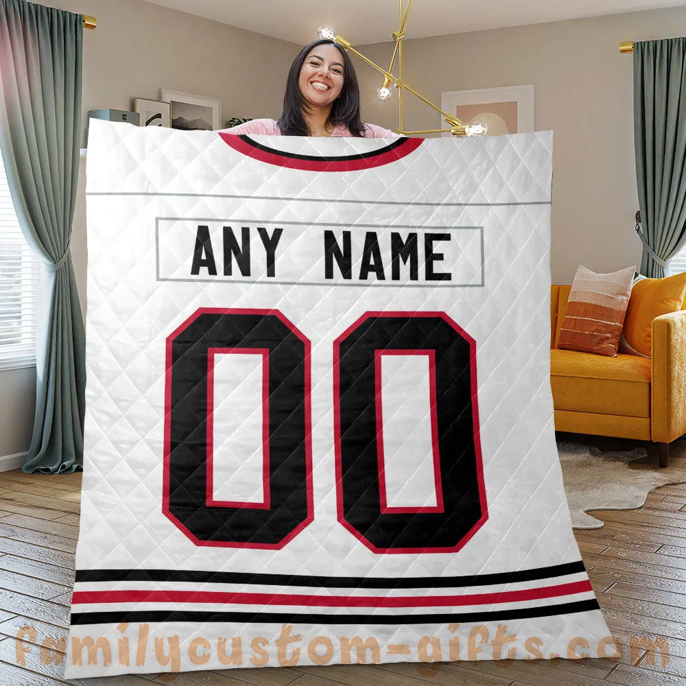 Custom Premium Quilt Blanket Chicago Jersey Ice Hockey Personalized Quilt Gifts for Her & Him