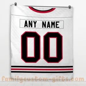 Custom Premium Quilt Blanket Chicago Jersey Ice Hockey Personalized Quilt Gifts for Her & Him