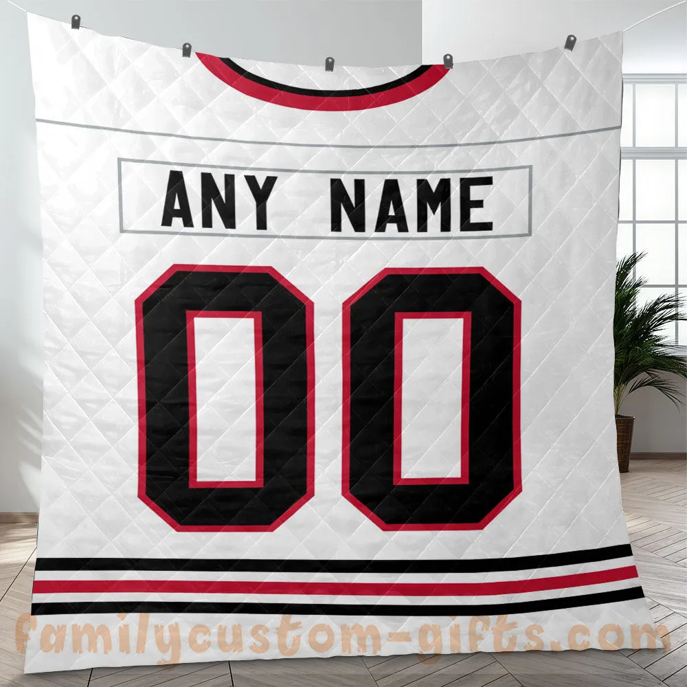 Custom Premium Quilt Blanket Chicago Jersey Ice Hockey Personalized Quilt Gifts for Her & Him