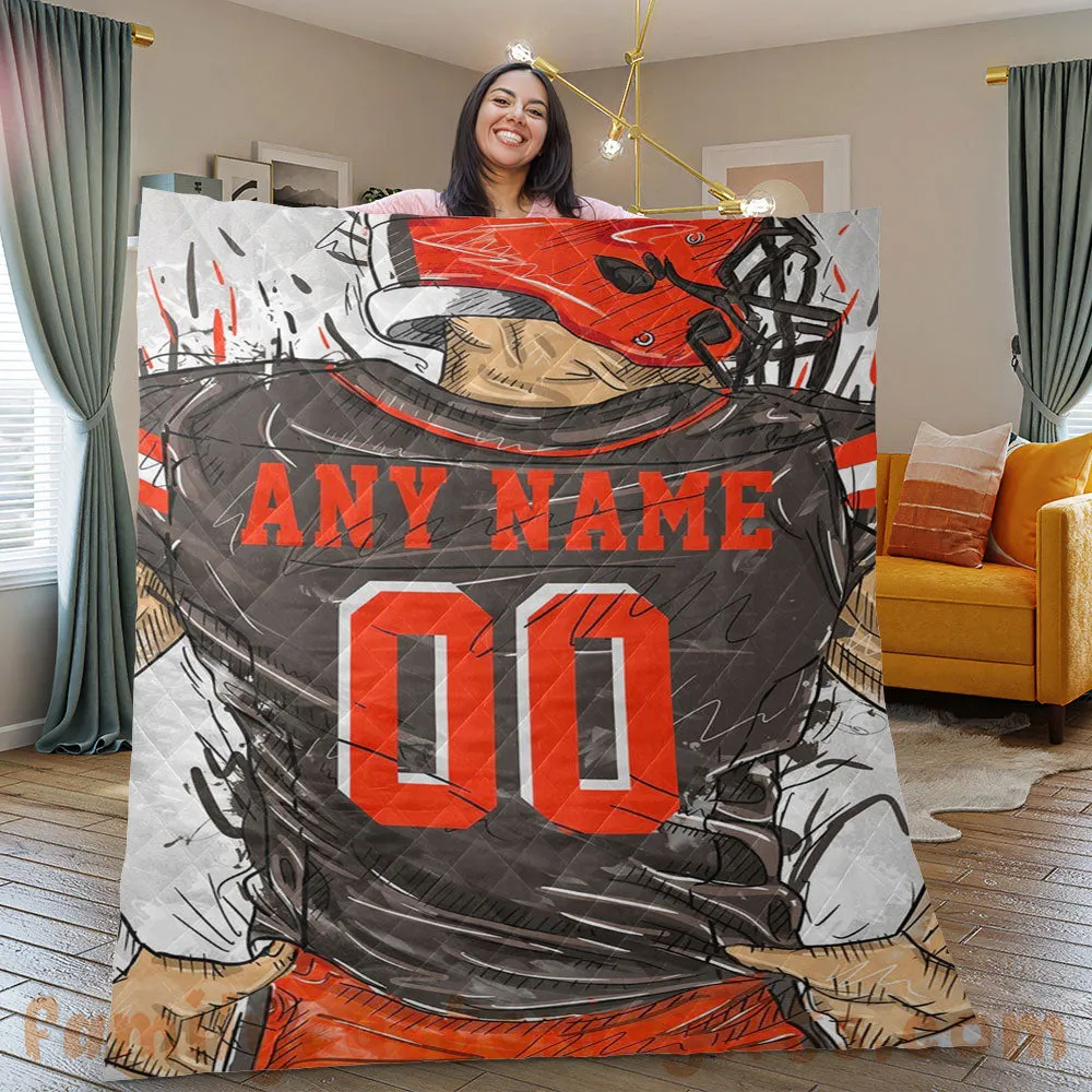 Custom Premium Quilt Blanket Cleveland Jersey American Football Personalized Quilt Gifts for Her & Him