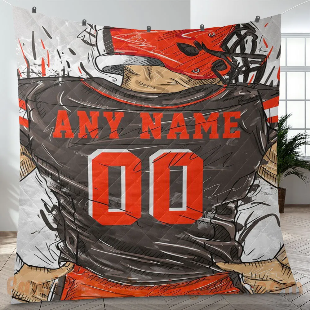 Custom Premium Quilt Blanket Cleveland Jersey American Football Personalized Quilt Gifts for Her & Him