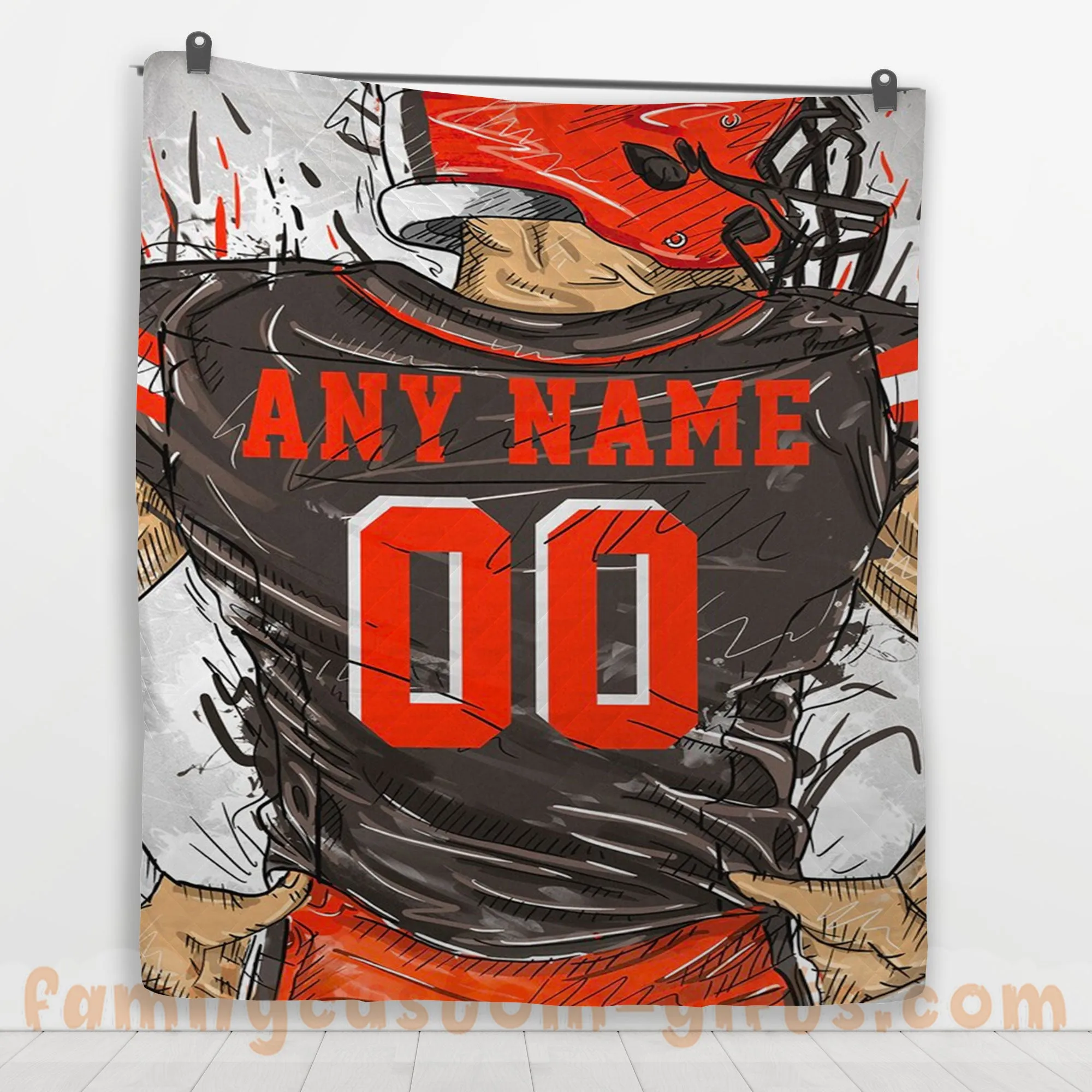 Custom Premium Quilt Blanket Cleveland Jersey American Football Personalized Quilt Gifts for Her & Him