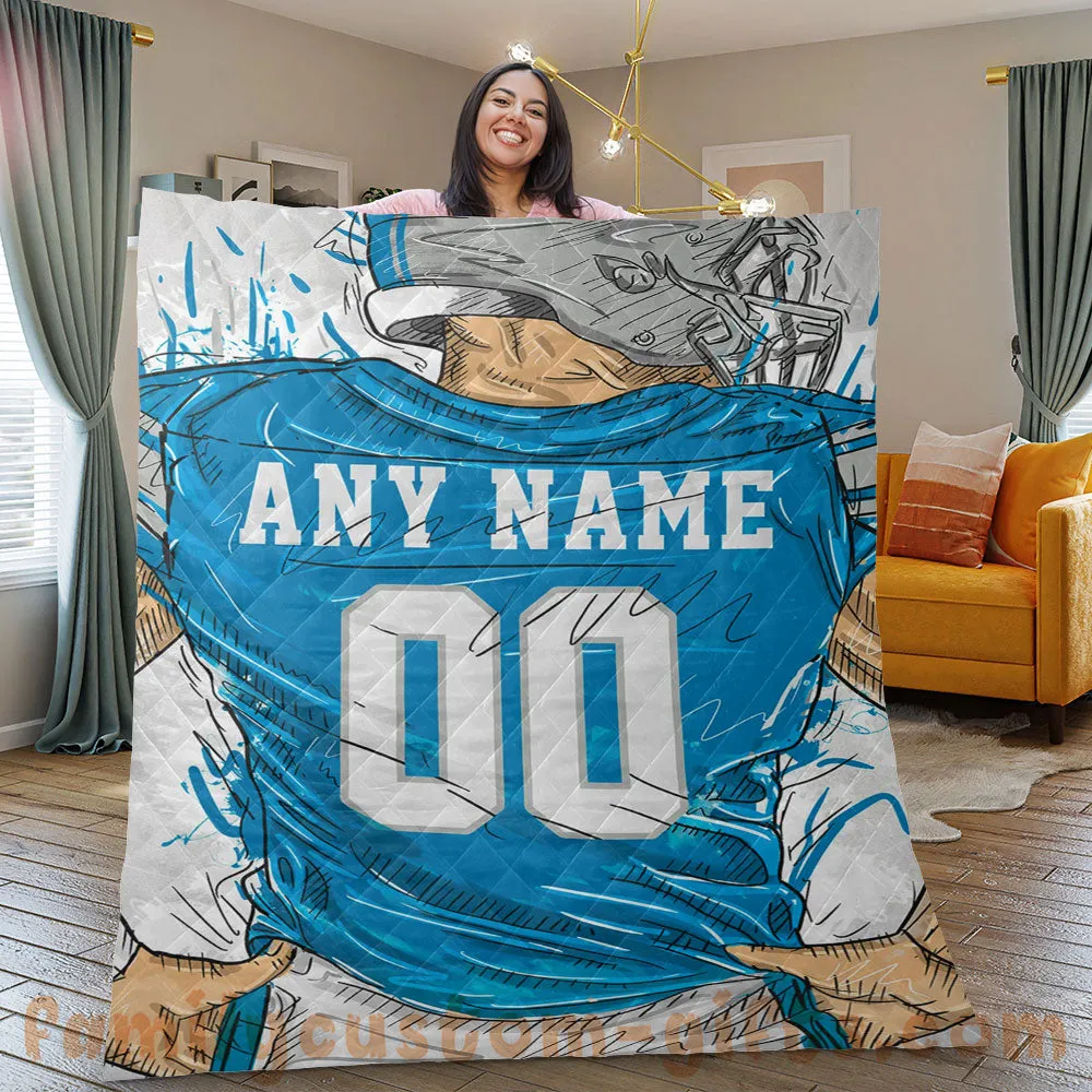 Custom Premium Quilt Blanket Detroit Jersey American Football Personalized Quilt Gifts for Her & Him