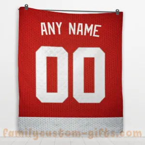 Custom Premium Quilt Blanket Detroit Jersey Ice Hockey Personalized Quilt Gifts for Her & Him