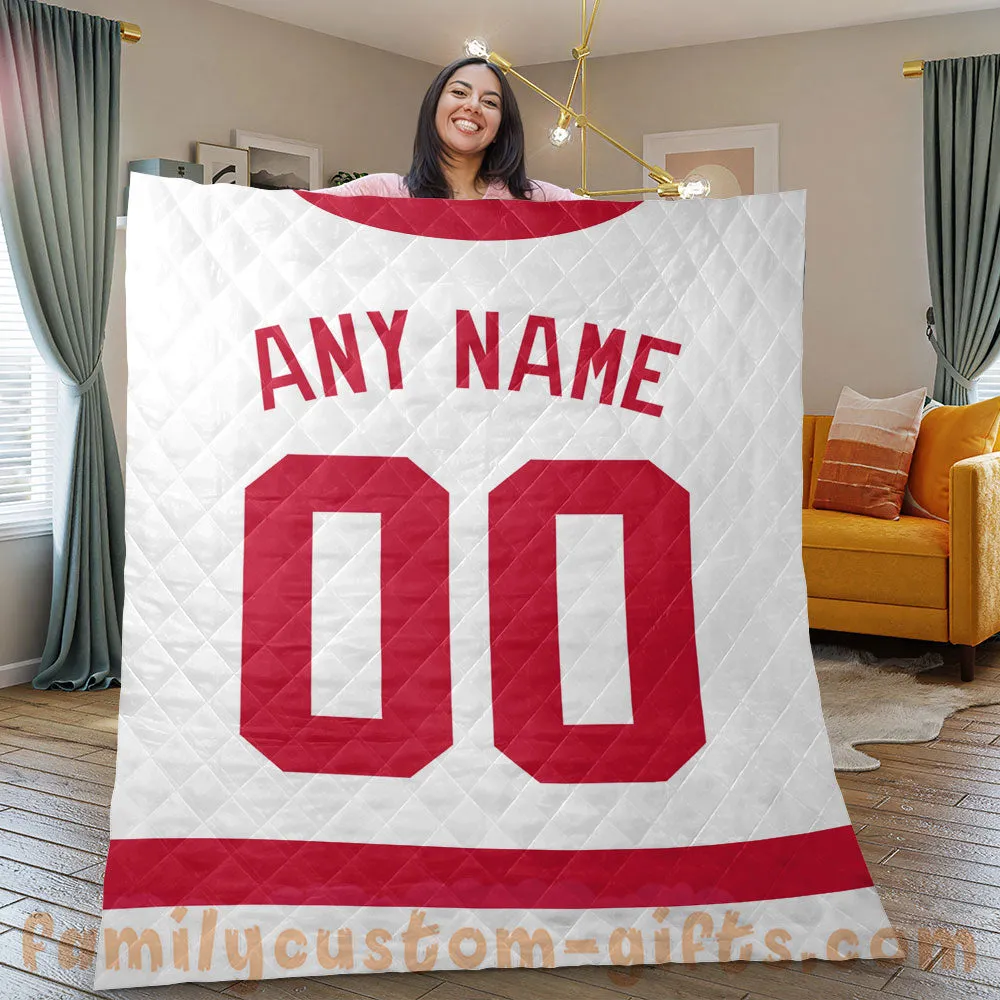Custom Premium Quilt Blanket Detroit Jersey Ice Hockey Personalized Quilt Gifts for Her & Him