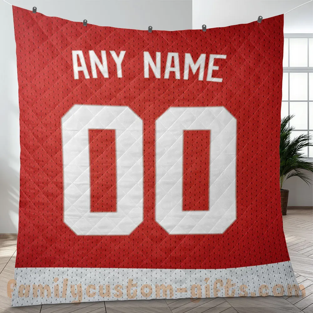 Custom Premium Quilt Blanket Detroit Jersey Ice Hockey Personalized Quilt Gifts for Her & Him