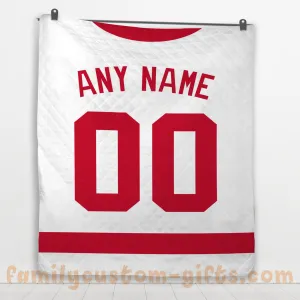 Custom Premium Quilt Blanket Detroit Jersey Ice Hockey Personalized Quilt Gifts for Her & Him