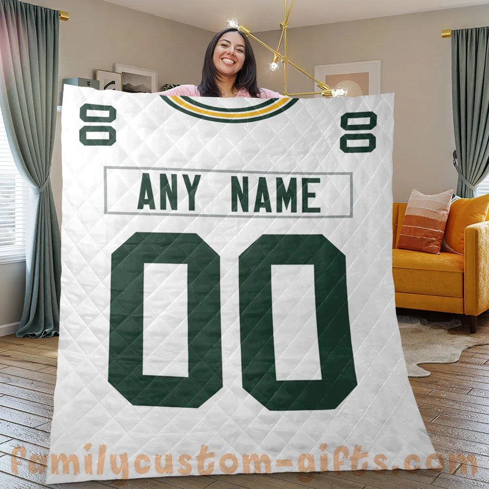 Custom Premium Quilt Blanket Green Bay Jersey American Football Personalized Quilt Gifts for Her & Him