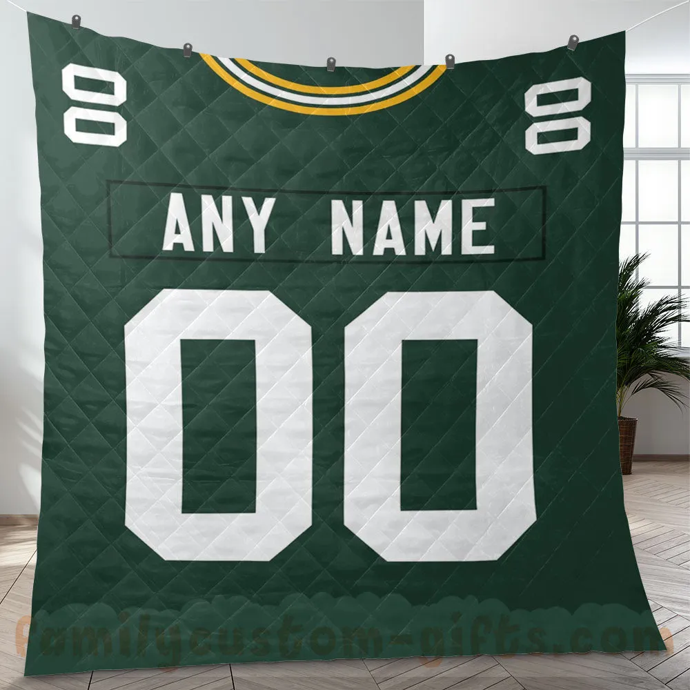 Custom Premium Quilt Blanket Green Bay Jersey American Football Personalized Quilt Gifts for Her & Him