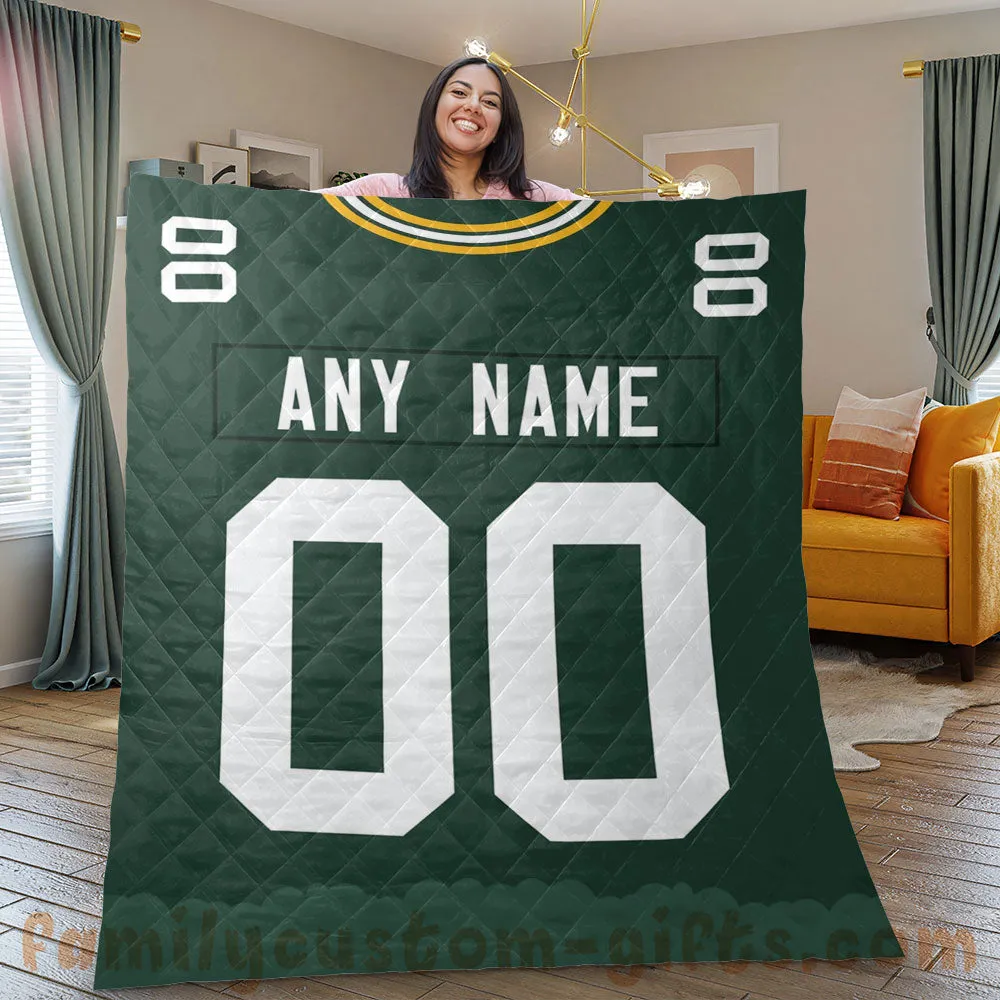 Custom Premium Quilt Blanket Green Bay Jersey American Football Personalized Quilt Gifts for Her & Him