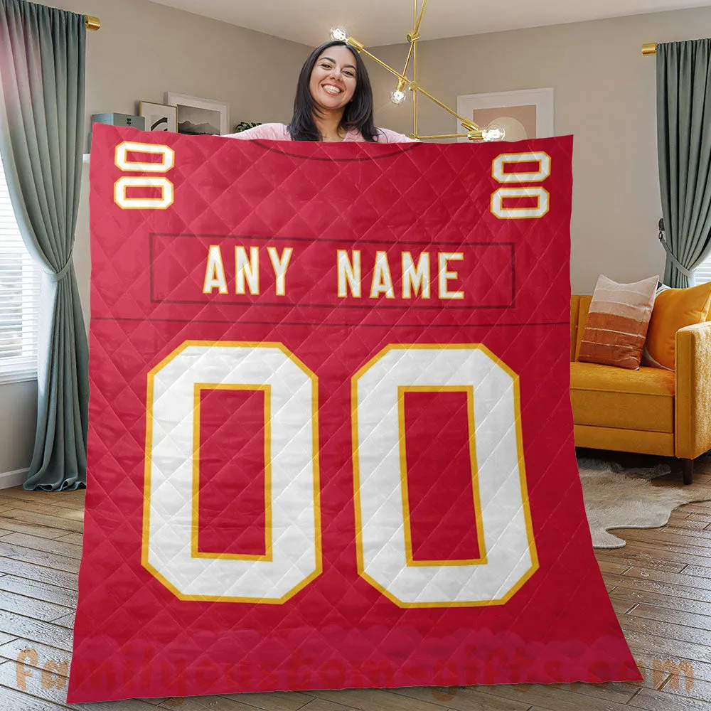 Custom Premium Quilt Blanket Kansas City Jersey American Football Personalized Quilt Gifts for Her & Him