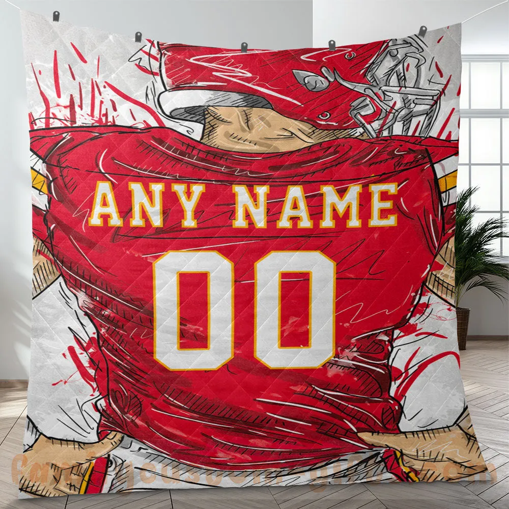 Custom Premium Quilt Blanket Kansas City Jersey American Football Personalized Quilt Gifts for Her & Him