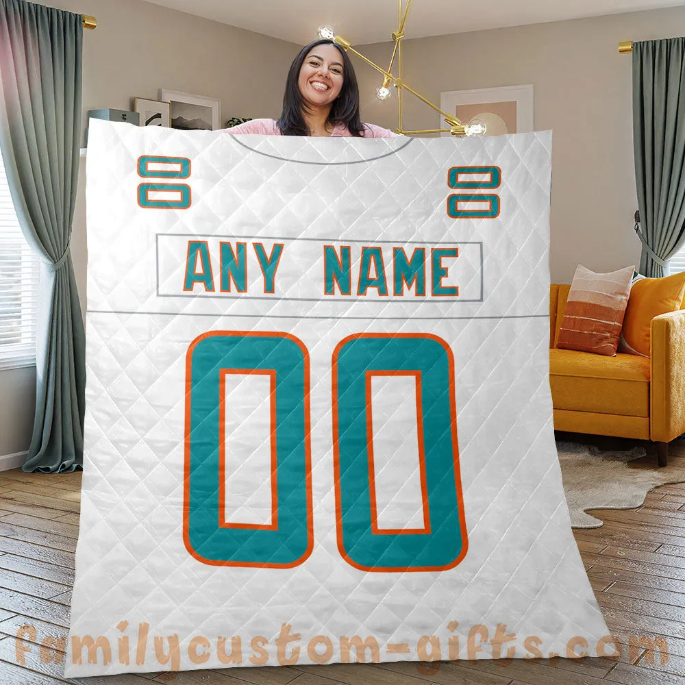 Custom Premium Quilt Blanket Miami Jersey American Football Personalized Quilt Gifts for Her & Him