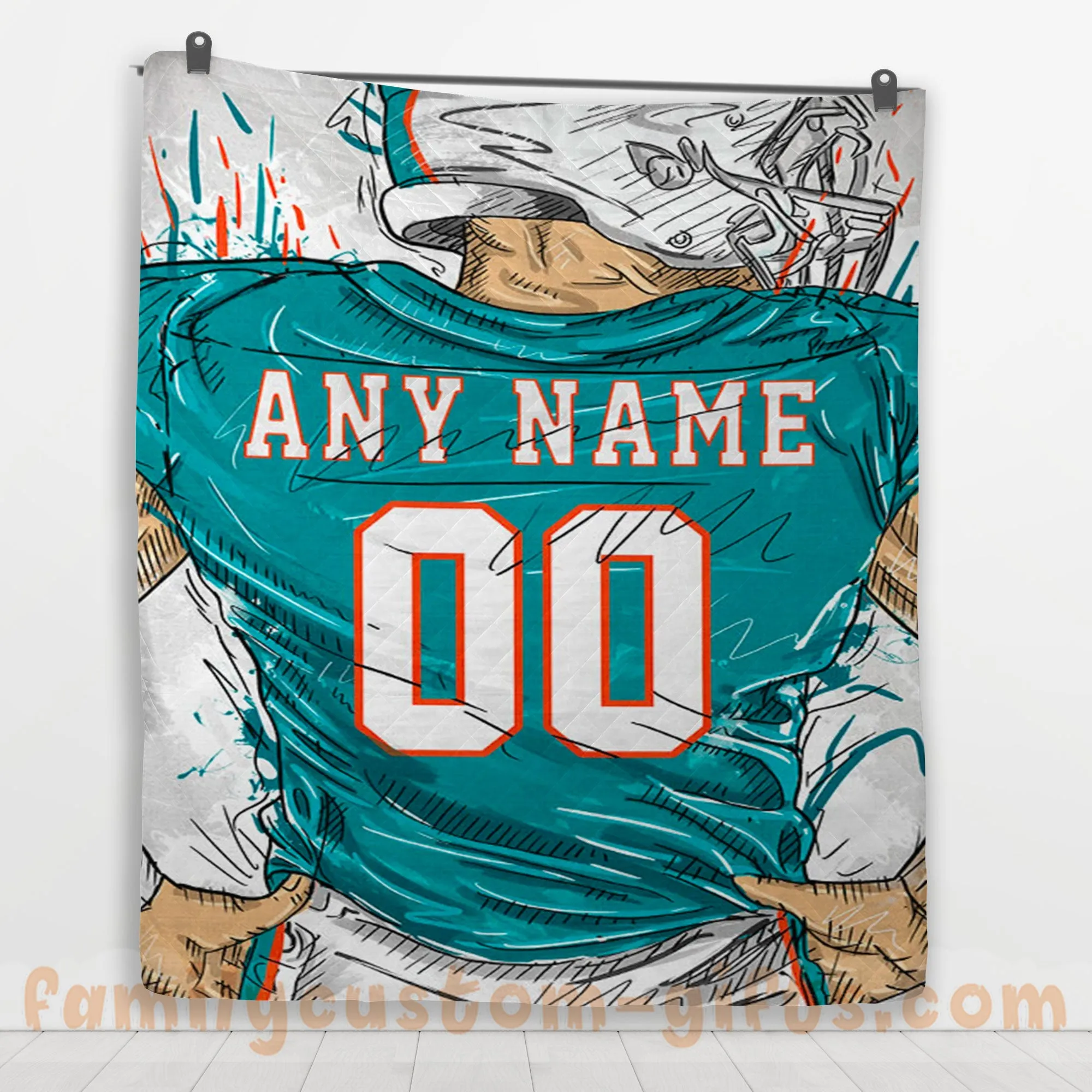Custom Premium Quilt Blanket Miami Jersey American Football Personalized Quilt Gifts for Her & Him
