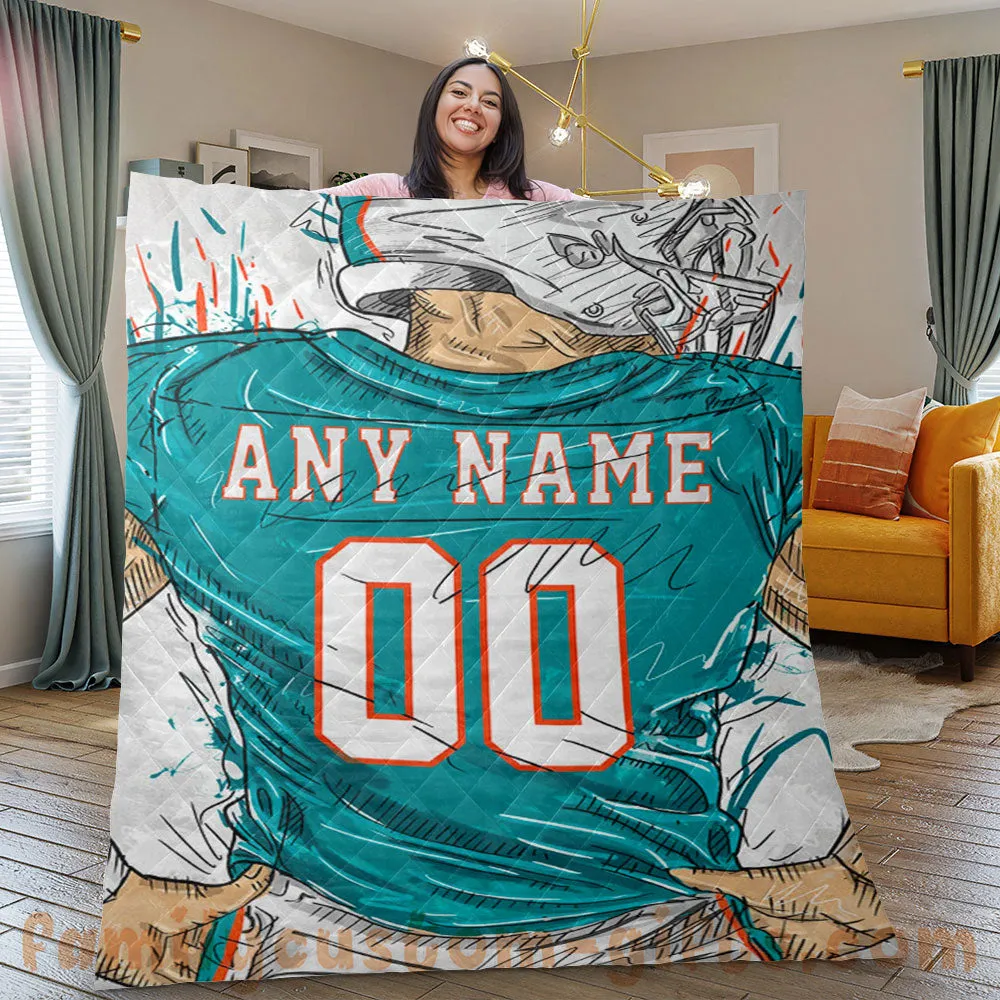 Custom Premium Quilt Blanket Miami Jersey American Football Personalized Quilt Gifts for Her & Him