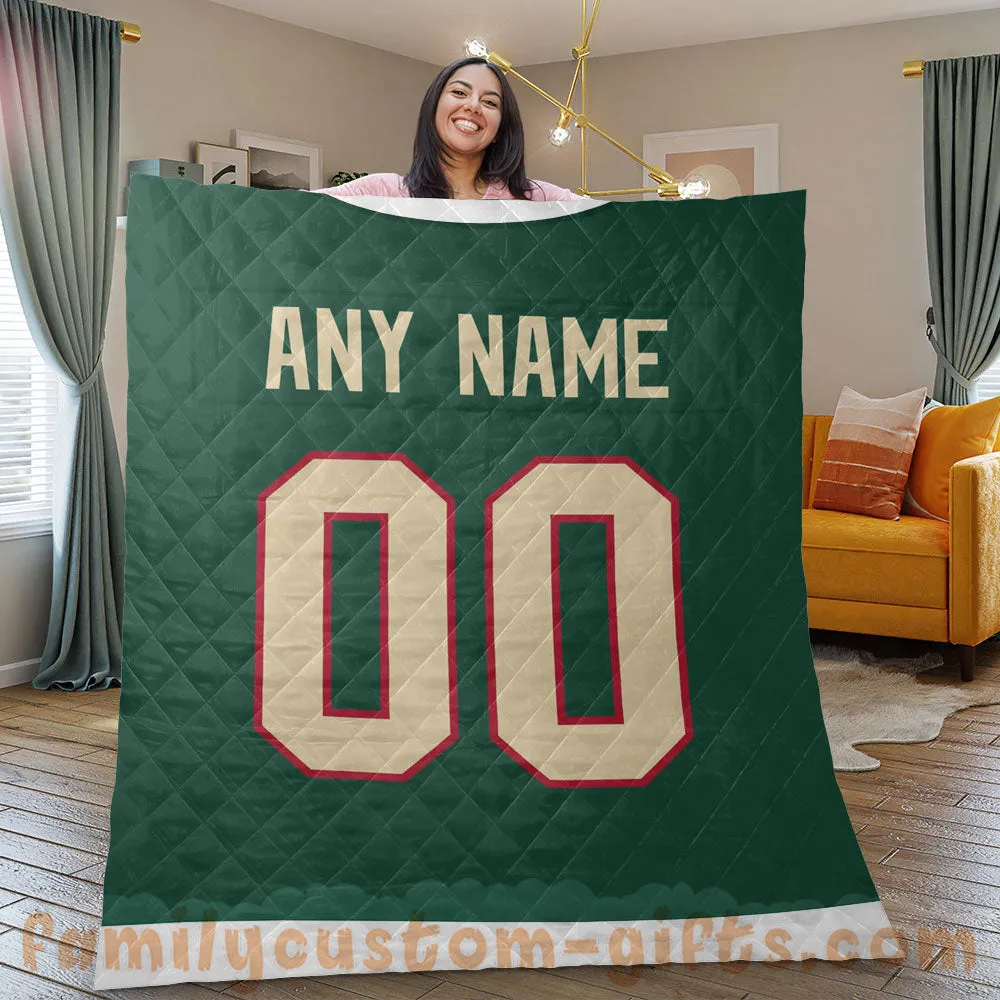 Custom Premium Quilt Blanket Minnesota Jersey Ice Hockey Personalized Quilt Gifts for Her & Him