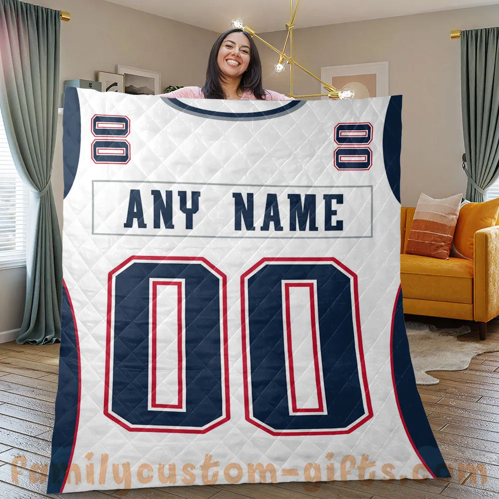 Custom Premium Quilt Blanket New England Jersey American Football Personalized Quilt Gifts for Her & Him