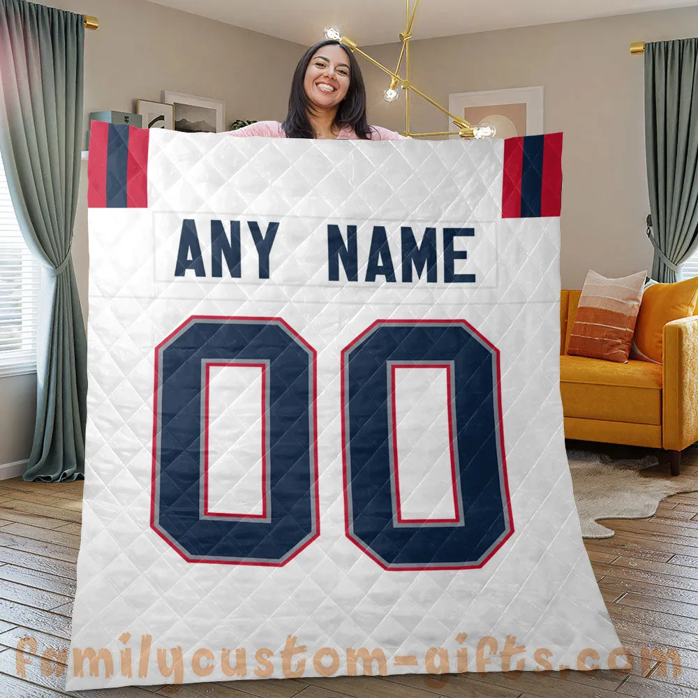 Custom Premium Quilt Blanket New England Jersey American Football Personalized Quilt Gifts for Her & Him