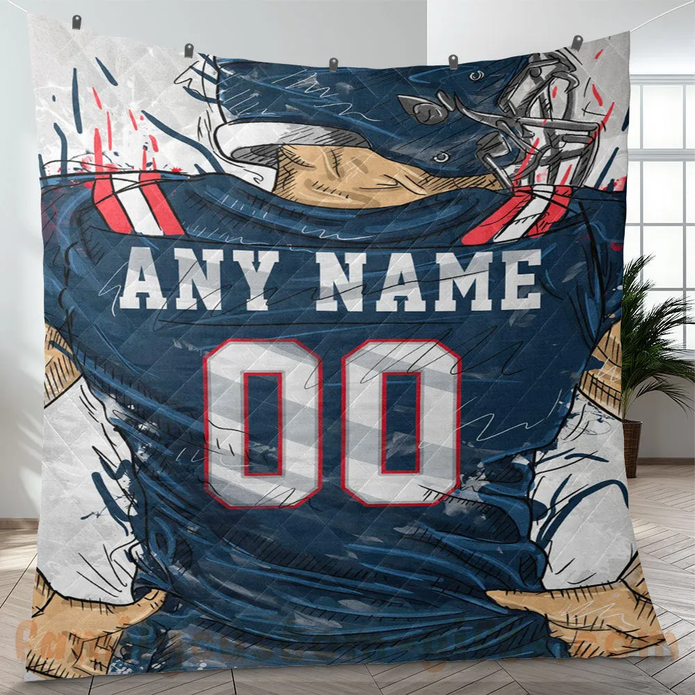 Custom Premium Quilt Blanket New England Jersey American Football Personalized Quilt Gifts for Her & Him