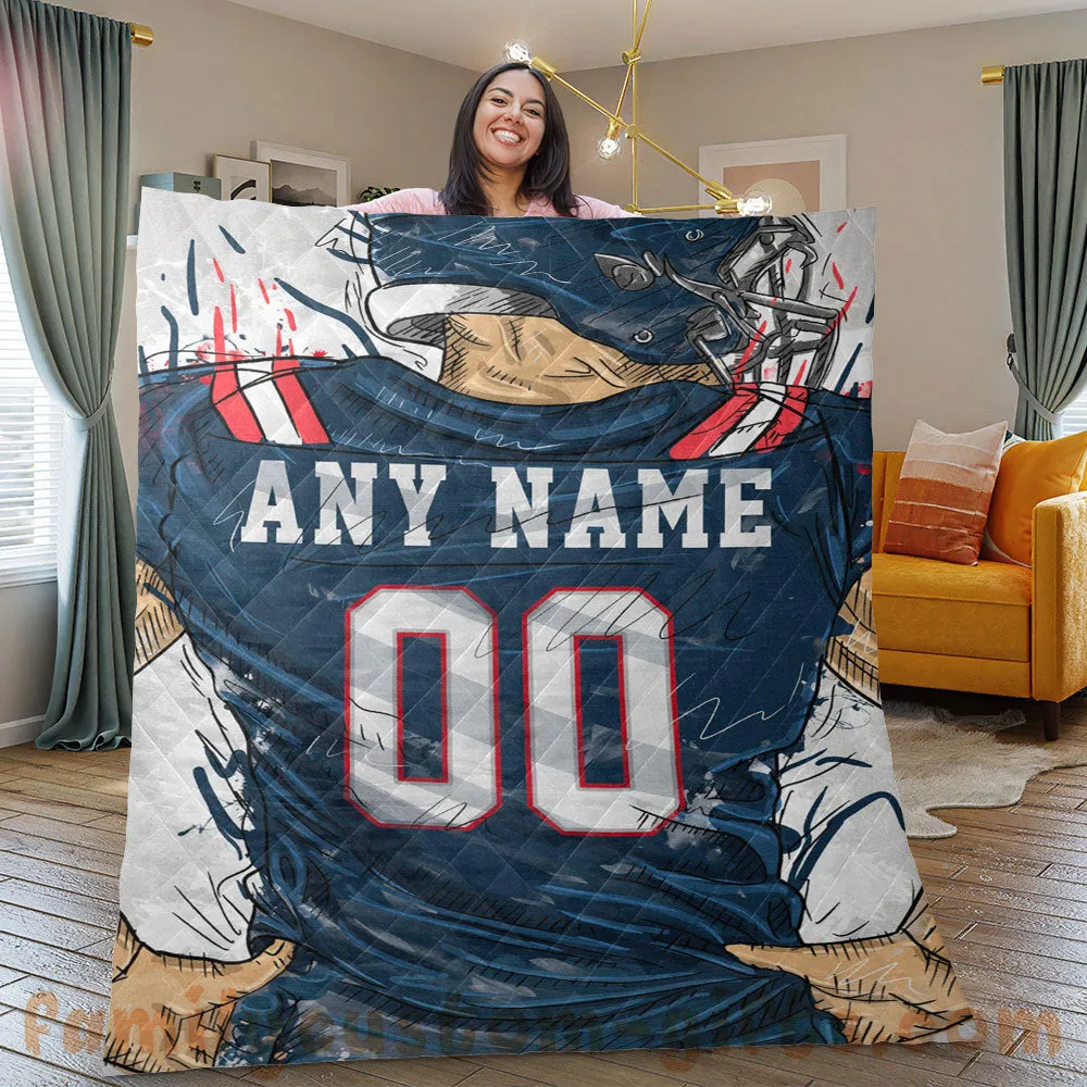 Custom Premium Quilt Blanket New England Jersey American Football Personalized Quilt Gifts for Her & Him