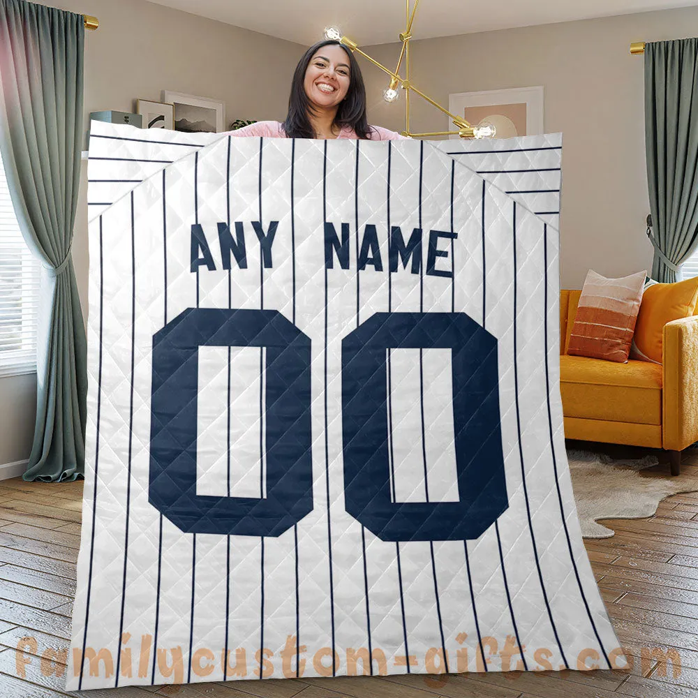 Custom Premium Quilt Blanket New York Jersey Baseball Personalized Quilt Gifts for Her & Him