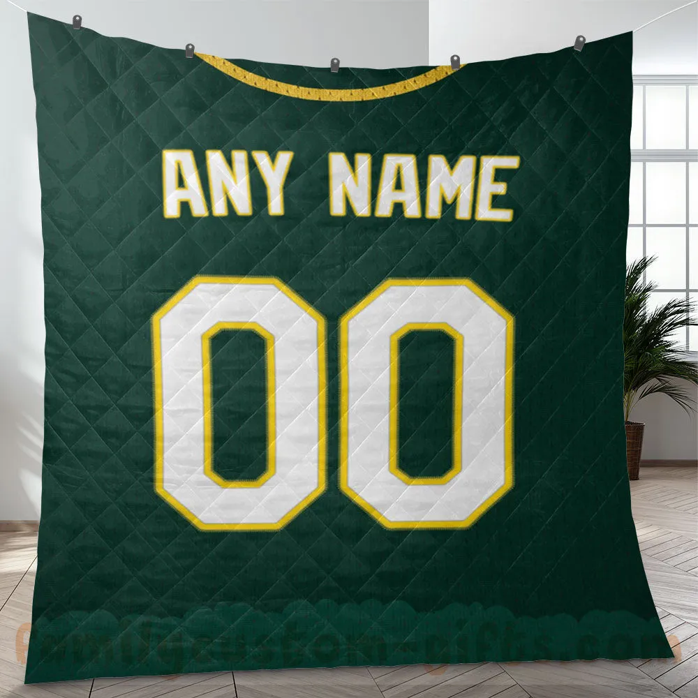 Custom Premium Quilt Blanket Oakland Jersey Baseball Personalized Quilt Gifts for Her & Him