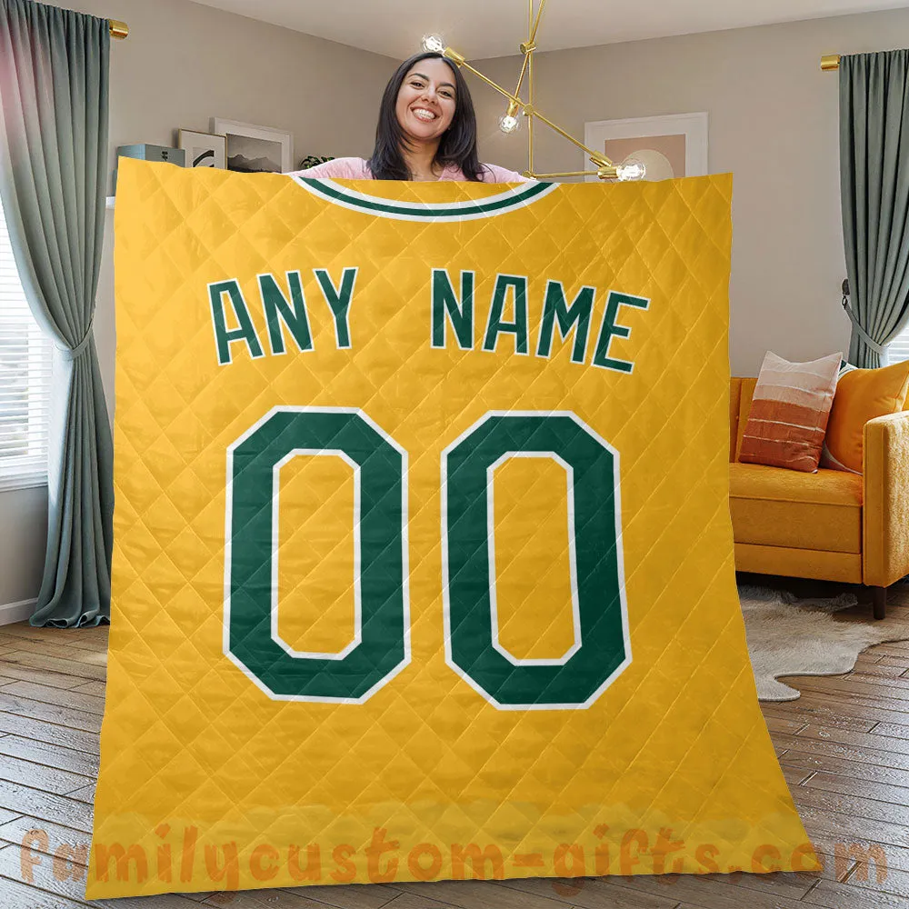 Custom Premium Quilt Blanket Oakland Jersey Baseball Personalized Quilt Gifts for Her & Him