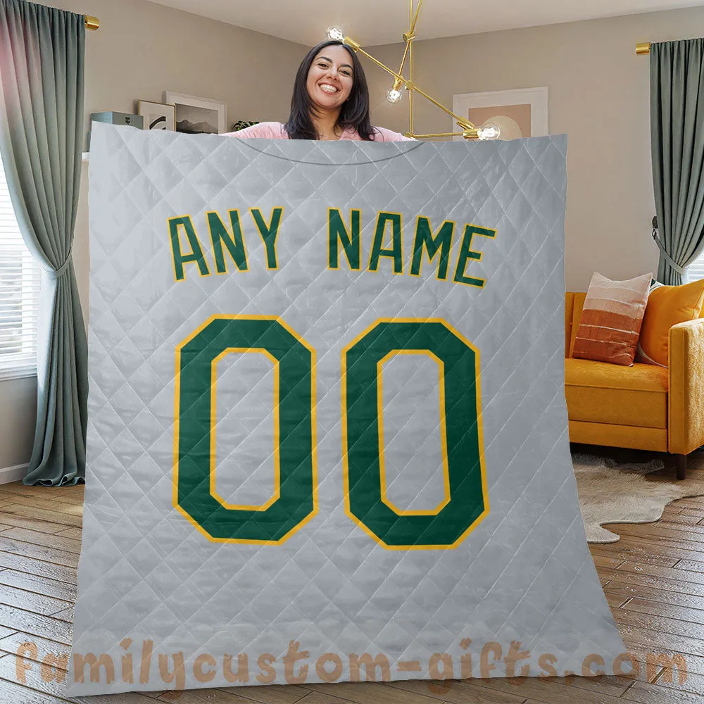 Custom Premium Quilt Blanket Oakland Jersey Baseball Personalized Quilt Gifts for Her & Him