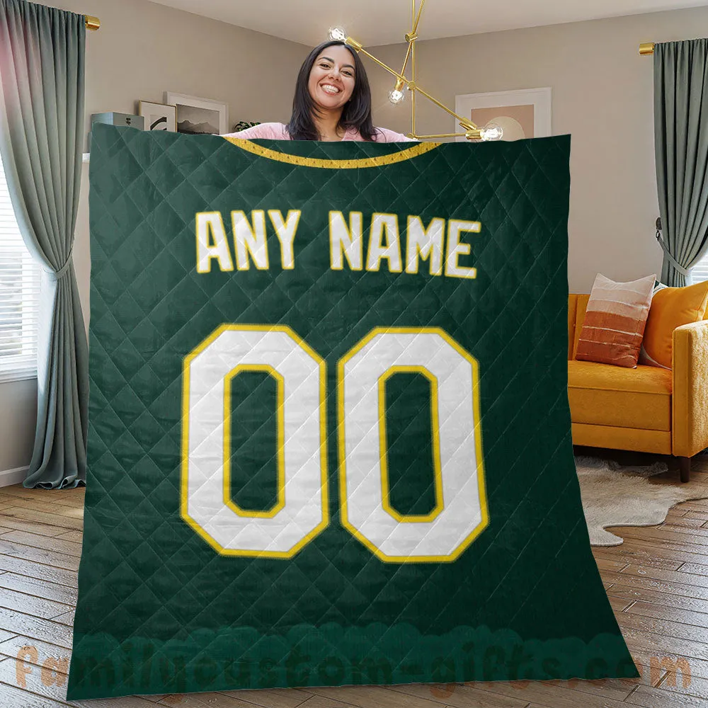 Custom Premium Quilt Blanket Oakland Jersey Baseball Personalized Quilt Gifts for Her & Him