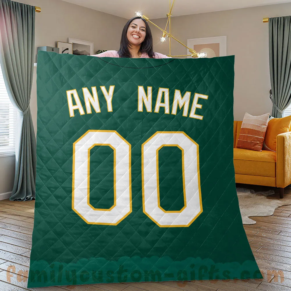 Custom Premium Quilt Blanket Oakland Jersey Baseball Personalized Quilt Gifts for Her & Him