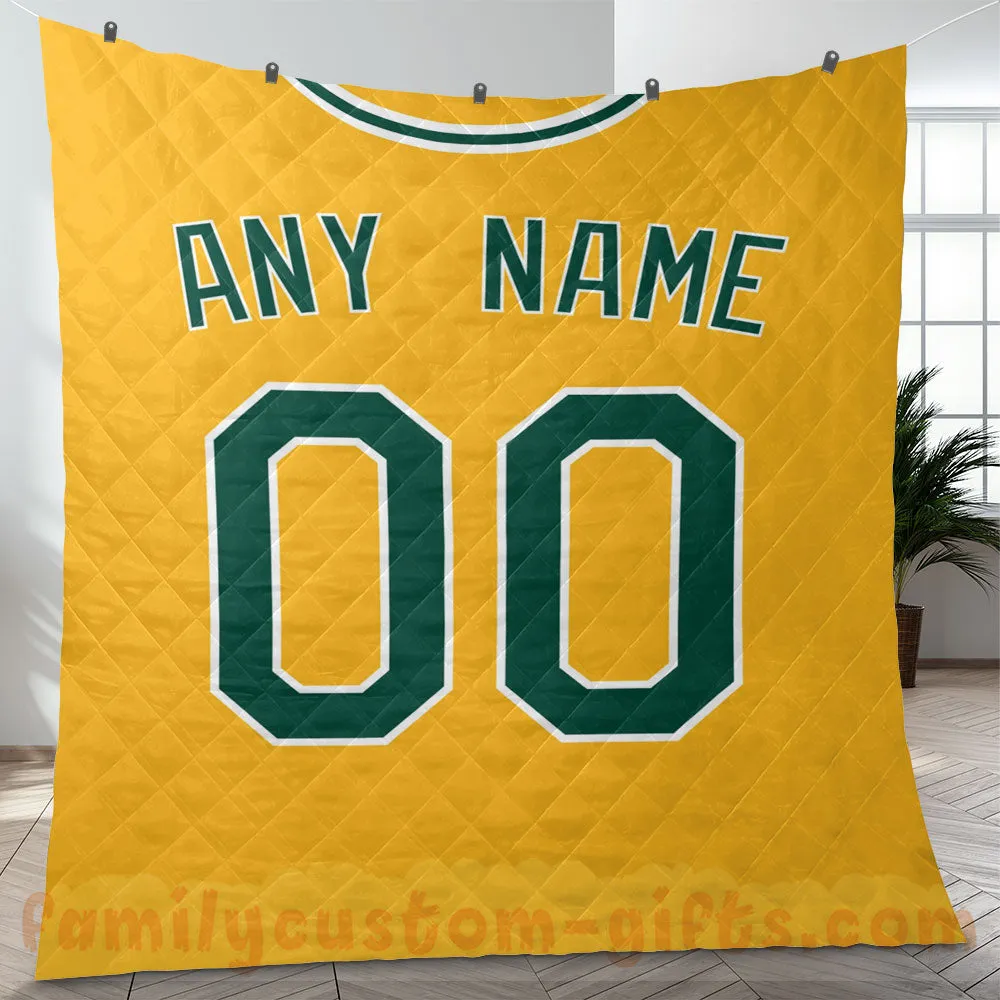 Custom Premium Quilt Blanket Oakland Jersey Baseball Personalized Quilt Gifts for Her & Him