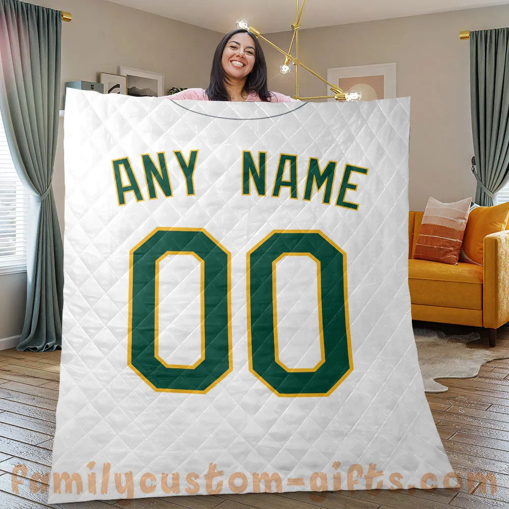Custom Premium Quilt Blanket Oakland Jersey Baseball Personalized Quilt Gifts for Her & Him